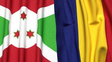 Gerçekçi kumaş dokusuna sahip BURUNDI ve ROMANIA bayrakları