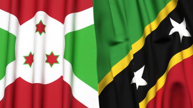 Gerçekçi kumaş dokusuna sahip BURUNDI ve Aziz Kitts bayrakları
