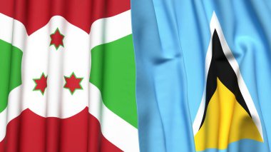 Gerçekçi kumaşlı BURUNDI ve Aziz LUCIA bayrakları