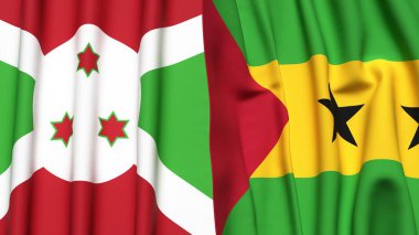 Gerçekçi kumaş desenli BURUNDI ve SAO TOME Bayrakları