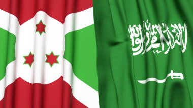Gerçekçi kumaş dokusuna sahip BURUNDI ve SAUDI ARABIA bayrakları