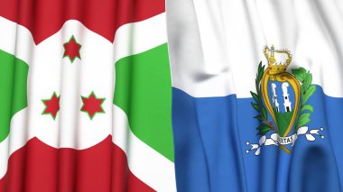 Gerçekçi kumaş desenli BURUNDI ve SAN MARINO bayrakları