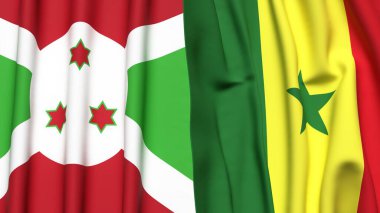 Gerçekçi kumaşlı BURUNDI ve SENEGAL bayrakları