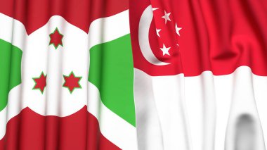 Gerçekçi kumaş dokusuna sahip BURUNDI ve SINGAPORE bayrakları
