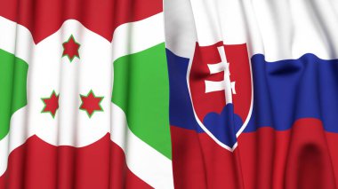 Gerçekçi kumaş dokusuna sahip BURUNDI ve SLOVAKIA bayrakları