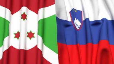 Gerçekçi kumaş dokusuna sahip BURUNDI ve SLOVENIA bayrakları