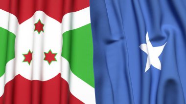 Gerçekçi kumaş dokusuna sahip BURUNDI ve SOMALYA bayrakları