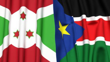 Gerçekçi kumaş dokusuna sahip BURUNDI ve Güney Sudan bayrakları