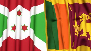 Gerçekçi kumaş dokusuna sahip BURUNDI ve SRI LANKA bayrakları