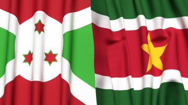 Gerçekçi kumaş dokusuna sahip BURUNDI ve SURINAME bayrakları
