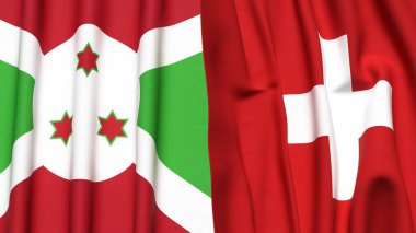 Gerçekçi kumaş dokusuna sahip BURUNDI ve SWitness ZERLAND bayrakları