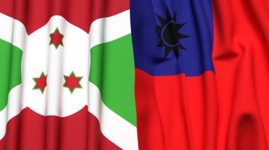 Gerçekçi kumaş dokusuna sahip BURUNDI ve Tayvan bayrakları