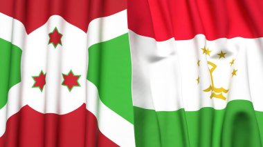 Gerçekçi kumaş dokusuna sahip BURUNDI ve TAJIKISTAN bayrakları