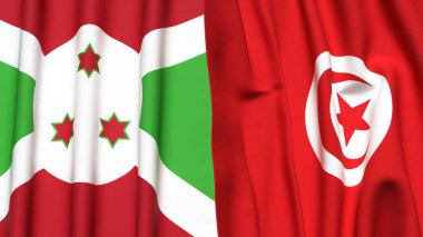 Gerçekçi kumaş dokusuna sahip BURUNDI ve TUNISIA bayrakları