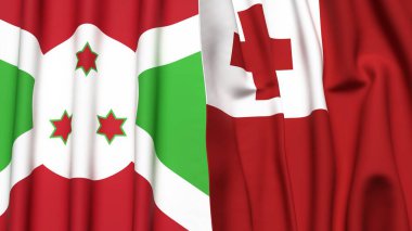 Gerçekçi kumaş dokusuna sahip BURUNDI ve TONGA bayrakları