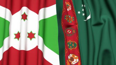Gerçekçi kumaş dokusuna sahip BURUNDI ve Türkmenistan bayrakları