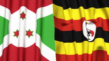 Gerçekçi kumaş dokusuna sahip BURUNDI ve UGANDA bayrakları
