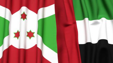 Gerçekçi kumaş desenli BURUNDI ve BAE bayrakları