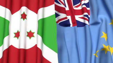 Gerçekçi kumaş dokusuna sahip BURUNDI ve TUVALU bayrakları