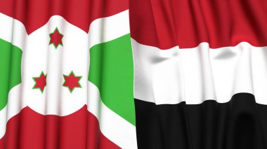 Gerçekçi kumaş dokusuna sahip BURUNDI ve YEmen bayrakları