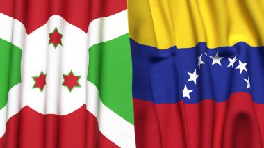 Gerçekçi kumaş dokusuna sahip BURUNDI ve Venezuela bayrakları