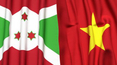 Gerçekçi kumaş dokusuna sahip BURUNDI ve VİETNAM bayrakları