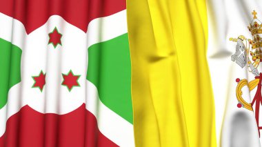 Gerçekçi kumaş dokusuna sahip BURUNDI ve VATICAN bayrakları