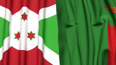 Gerçekçi kumaş dokusuna sahip BURUNDI ve ZAMBIA bayrakları