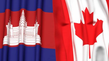 Gerçekçi kumaş dokusuna sahip CAMBODIA ve CanADA bayrakları