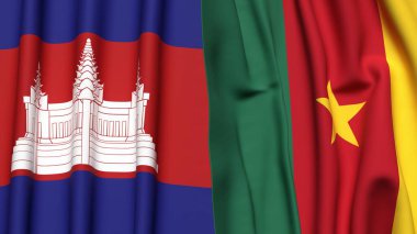 Gerçekçi kumaş dokusuna sahip CAMBODIA ve CAMEROON bayrakları