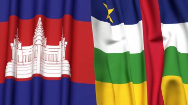 CAMBODIA ve Orta Afrika Cumhuriyeti bayrakları gerçekçi kumaş dokusuna sahip