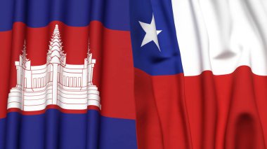 Gerçekçi kumaş dokusuna sahip CAMBODIA ve Şili bayrakları
