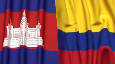 Gerçekçi kumaş dokusuna sahip CAMBODIA ve COLOMBIA bayrakları