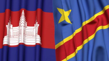 CAMBODIA ve CONGO DEMOKRATİK REPUBLIC bayrakları gerçekçi kumaş dokusuna sahip