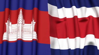 Gerçekçi kumaş dokusuna sahip CAMBODIA ve COSTA RICA bayrakları