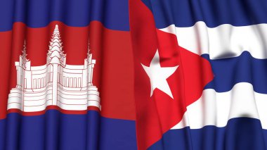 Gerçekçi kumaş desenli CAMBODIA ve CUBA bayrakları