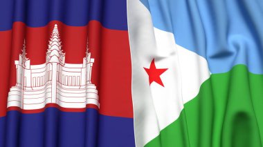 Gerçekçi kumaş dokusuna sahip CAMBODIA ve DJIBOUTI bayrakları