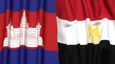 Gerçekçi kumaş dokusuna sahip CAMBODIA ve EGYPT bayrakları
