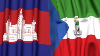 CAMBODYA Bayrakları ve gerçekçi kumaş dokusuna sahip Eşitlikçi Guinea