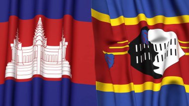 Gerçek kumaş desenli CAMBODIA ve Eswatini bayrakları