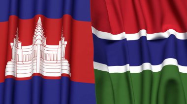 Gerçekçi kumaş dokusuna sahip CAMBODIA ve GAMBIA bayrakları