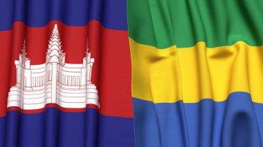 Gerçekçi kumaş dokusuna sahip CAMBODIA ve GABON bayrakları