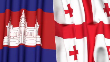Gerçekçi kumaş dokusuna sahip CAMBODIA ve GEORGIA bayrakları