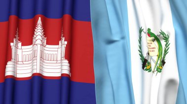 Gerçekçi kumaş dokusuna sahip CAMBODIA ve GUATEMALA bayrakları