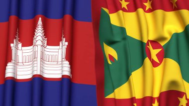 Gerçekçi kumaş dokusuna sahip CAMBODIA ve GRENADA bayrakları