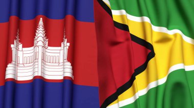 Gerçekçi kumaş dokusuna sahip CAMBODIA ve GUYANA bayrakları