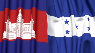 Gerçekçi kumaş dokusuna sahip CAMBODIA ve HONDURAS bayrakları