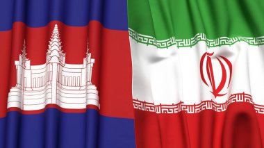 CAMBODIA ve İRAN bayrakları gerçekçi kumaş dokusuna sahip