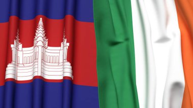 Gerçekçi kumaş dokusuna sahip CAMBODIA ve IRELAND bayrakları