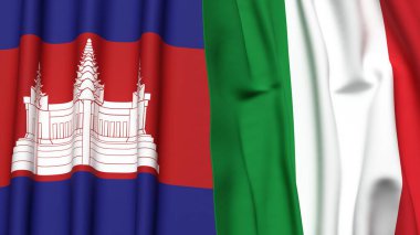 Gerçekçi kumaş dokusuna sahip CAMBODIA ve ITALY bayrakları